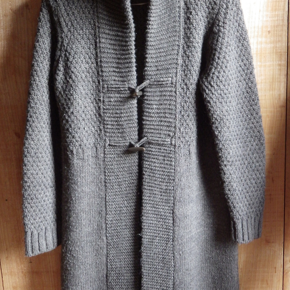 Cardigan, long, bulky knit, cozy, hooded sweater